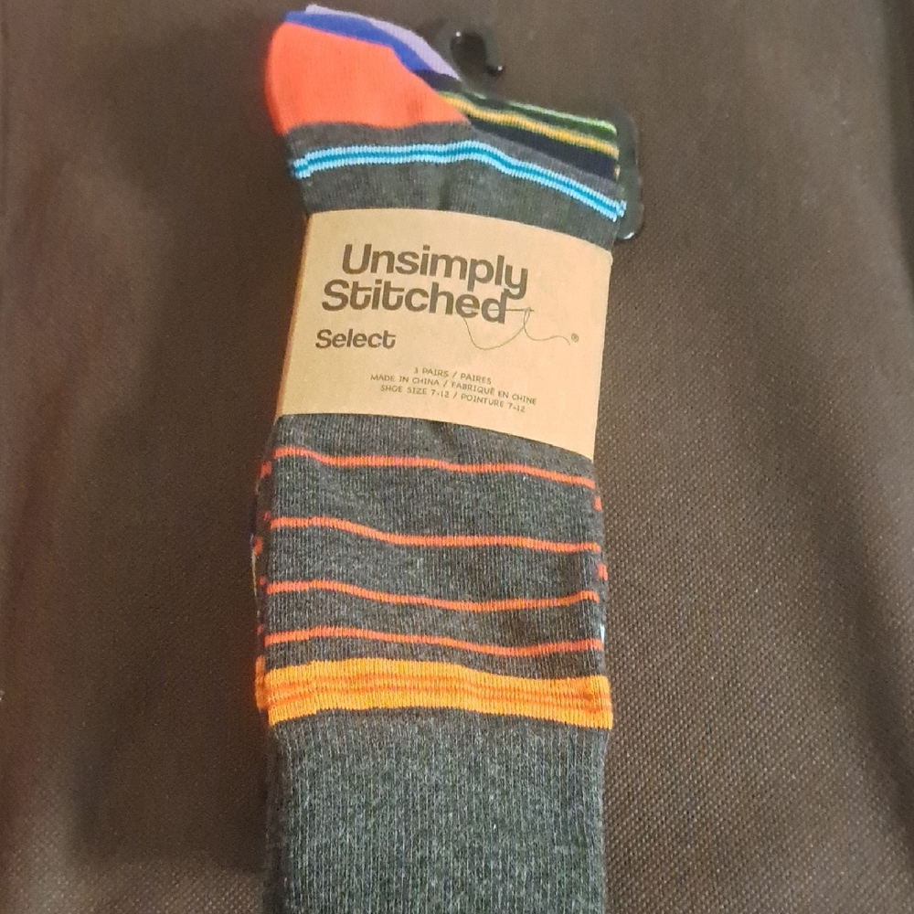 Unsimply Stitch Socks  Mens Vibrant Striped Casual Socks 3 Pairs Size 7- 12